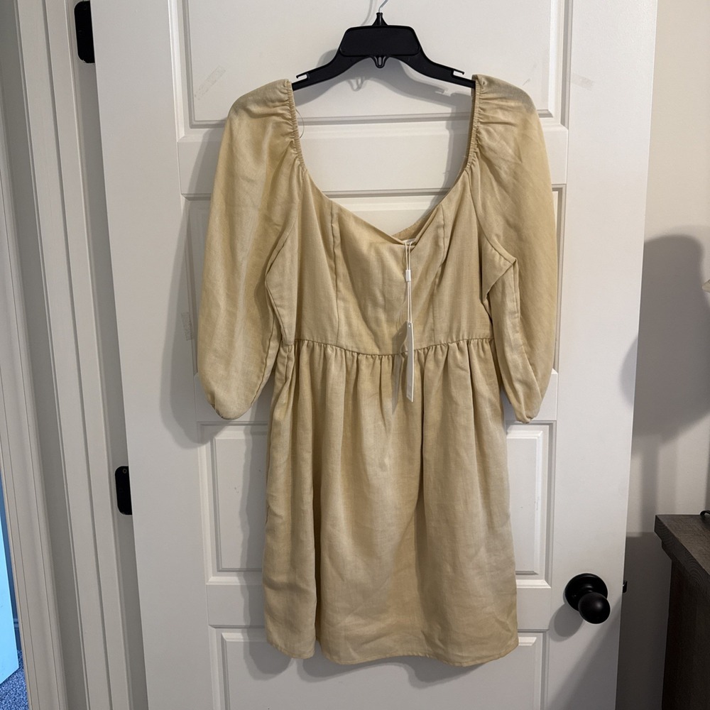 Every Dress Womens S Yellow Puff Sleeve Square Neck Smocked Back‎ Rame Rayon NWT
